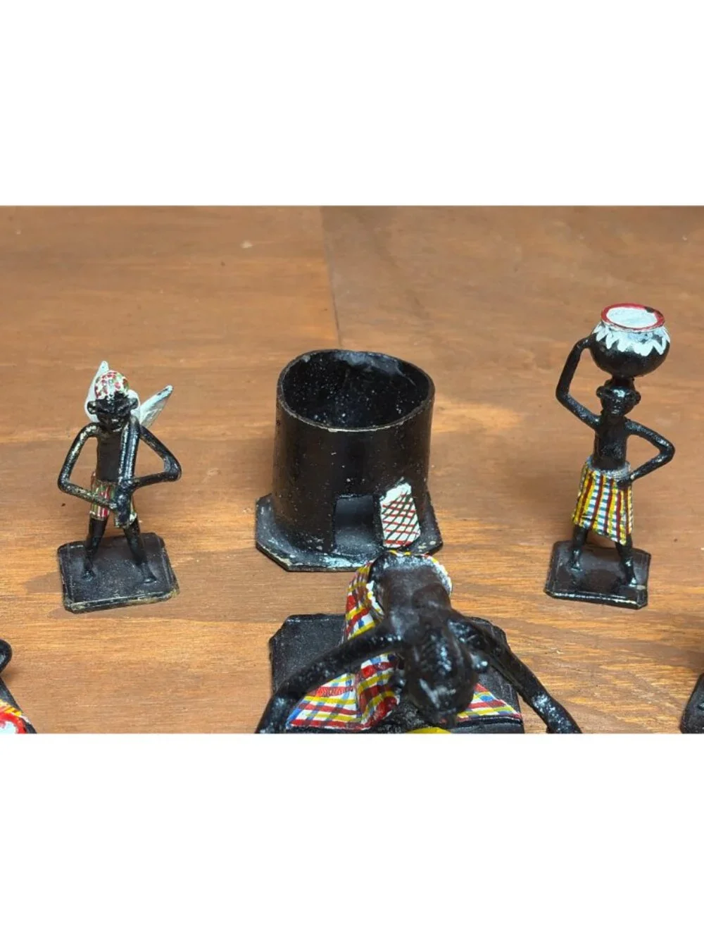 Vintage West African Ashanti Style Painted Bronze Brass Tribal Figures Set of 14
